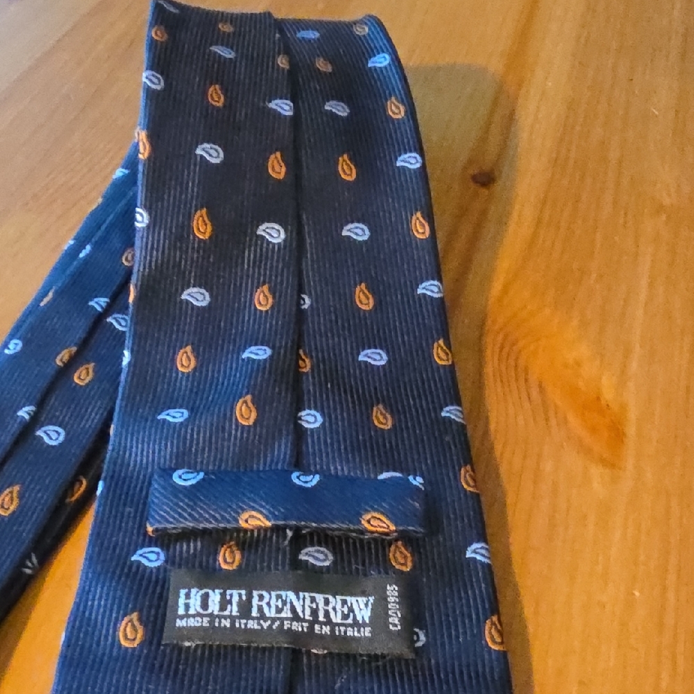 Holt Renfrew Navy and Orange Paisley Tie